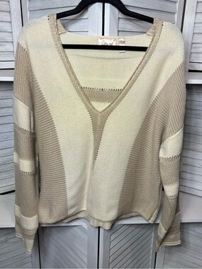 Willow & Root Cream Taupe Colorblock Sweater Size Large